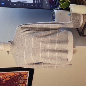 Cece Gray & White Striped Fuzzy Puffy Shoulder Victoria Inspired Sweater